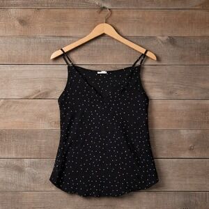 E&M Polka Dot Camisole‎ Women Size S Black Scalloped V-Neck Tank Top Feminine